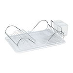 Scurgator de vase cu suport pentru tacamuri Clean, Wenko, 12.5 x 32 x 47 cm, plastic/inox, alb/argintiu, Wenko