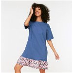 Trendyol, Rochie-tricou cu terminatie contrastanta, Roz, Albastru, XS