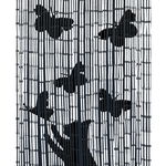 Perdea decorativa pentru usa, Maximex, Cat and butterfly, hand-made, 90 x 200 cm, bambus, alb/negru, Maximex