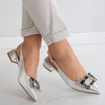 Pantofi dama Argintii din Piele Ecologica Enver, Botinelli