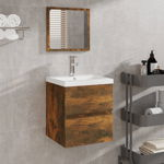 vidaXL Dulap cu chiuvetă de baie și oglindă, stejar fumuriu, vidaXL