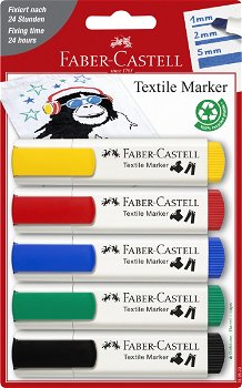 Markere pentru textile, varf lat, 5 buc/set, Faber-Castell, Faber-Castell