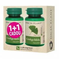 Pachet supliment alimentar Ginkgo Biloba, 2 x 60 comprimate, DACIA PLANT Pachet supliment alimentar Ginkgo Biloba, 2 x 60 comprimate, DACIA PLANT