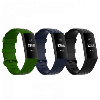 Set 3 curele sport pentru bratara fitness Fitbit Charge 4 / 3 / 3E din silicon marime L negru albastru verde, krasscom