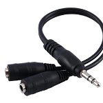 Cablu jack audio universal, player MP3, TV, DVD, consola, amplificatoare audio, lungime cablu 21cm, negru, Pro Cart