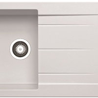 Chiuveta Pyramis ALAZIA 86x50 1B 1D SNOW, din granit, reversibil, 1 cuva+picurator, alb