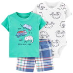 Carter's Set 3 piese body tricou si pantaloni scurti Cameleon