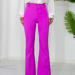 Pantaloni eleganti, Katte, croiala evazata si talie inalta, Fucsia, FashionForYou