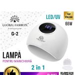 Lampa LED/UV G2 pentru uscat unghii, Global Fashion, 66W, display, timer, alba Engros, 