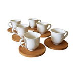 Set 6 cani pentru cafea turceasca cu suport din bambus, Paci Porcelain, din portelan, Alb