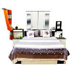 Dormitor modern Anca, PAL 16 mm, pat 2 persoane, dulap dressing, 2 noptiere, comoda tip dulap, masa de toaleta cu oglinda, wenge/ alb, Socub