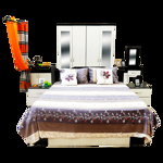 Dormitor modern Anca, PAL 16 mm, pat 2 persoane, dulap dressing, 2 noptiere, comoda tip dulap, masa de toaleta cu oglinda, wenge/ alb, socub