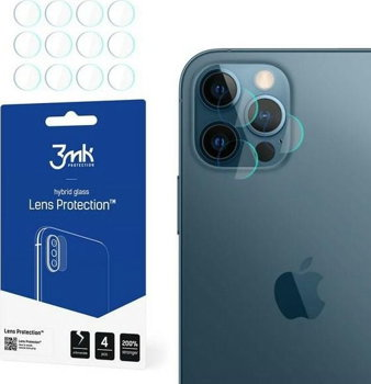 Set 4xFolie Protectie Sticla Flexibila 3MK pentru Camera iPhone 12 Pro (6.1`), Structura Incasabila, 7H, 0.2 mm, 3MK
