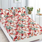 Husa de pat cu elastic cocolino + 2 Fete de Perna - Red Flowers, JOJO HOME
