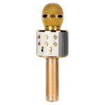 Microfon profesional wireless karaoke cu Bluetooth, auriu, difuzor, radio FM, USB TF, inregistrare sunet, acumulator, 23 x 7,5 cm