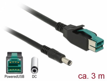 Cablu PoweredUSB 12 V la DC 5.5 x 2.1 mm 3m pentru POS/terminale, Delock 85499, Delock
