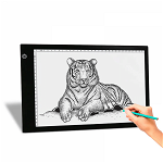 Tableta LED A4 pentru desenat / trasat proiectare lumina pentru a copia desene dimabil 3 nivele protectie ochi rigla laterala ultra subtire incarcare Micro USB pentru schite animatii 2D desene tehnice negru, krasscom