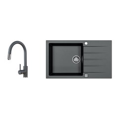 Chiuvetă bucătărie granital cu o cuvă ALVEUS Cadit 40, 86x50 cm, cu picurător, Carbon