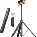 Selfie stick trepied Bluetooth cu telecomanda ATUMTEK, reglabil, aluminiu, negru, 130 cm