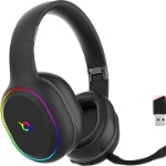 Casti over-ear AQIRYS Lyra, sistem de sunet 3D Stero, Dual wireless si cu fir, BT cu microfon flexibil, interfata USB 2.0, durata baterie pana la 27h, frecventa 20 Hz - 20Hz, cu iluminare RGB, negre