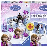 Puzzle si Joc memory Frozen 3 buc in cutie 25/36/49 piese Ravensburger, Ravensburger