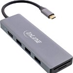 HUB USB InLine® USB 3.2 Type-C Multi Hub (3x USB-A 5Gb/s + USB Type-C (PD 100W), cititor de carduri, HDMI 4K@30Hz), OTG, carcasă din aluminiu, InLine
