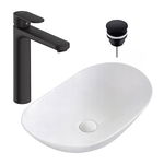 Lavoar cu efect de marmura pe blat REA Vegas Negru mat 57 cm, Rea
