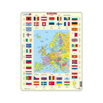 Puzzle maxi Harta Europei si steagurile tarilor din Europa, orientare tip portret, 70 de piese, Larsen, romana