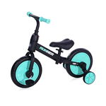 Bicicleta de echilibru 2in1, runner, cu pedale si roti auxiliare, black & turquoise, Lorelli