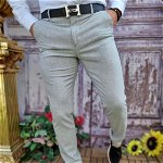 Pantaloni eleganți de bărbați, Gri, Slim Fit si Conici - PN665, 