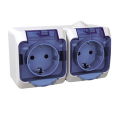 Priza schuko dubla Schneider Electric Cedar Plus WDE000525, aparent, cu capac, contact de protectie, alb