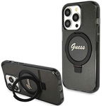 Husa neagra cu Magsafe si suport inel pentru, iPhone 15 Pro Max 6,7, Guess