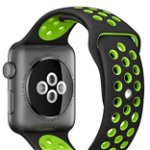Curea iUni compatibila cu Apple Watch 1/2/3/4/5/6, 40mm, Silicon Sport, Black/Green
