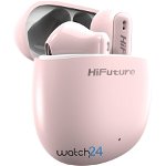 Casti Bluetooth 5.2 HiFuture ColorBuds2 TWS Earbuds, Microfon, Raspundere Apel, Accesare vocala Siri sau Google Assistance, HD Voice, Control media, Touch pe casca, Roz, HiFuture