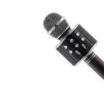 Set - Microfon Karaoke Wireless cu Bluetooth, Soundvox(TM) WS-858 cu Boxa inclusa, Negru + Suport Universal de Birou Pentru Tablete sau Telefoane, Inter-Line Company SRL
