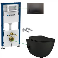 Set vas wc cu functie de bideu incorporat Deante Peonia Zero, rezervor incastrat Geberit Delta, Deante x Geberit