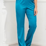 Pantaloni de pijama din satin turquoise cu un croi drept si talie normala - StarShinerS, StarShinerS