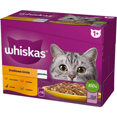 Hrană umedă pentru pisici Whiskas Adult cu pasăre în aspic 12x85 g