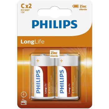 Baterii Philips LongLife Zink C, 2 buc