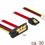 Cablu de date + alimentare SATA 22 pini 6 Gb/s cu clips la Floppy 4 pini mama + SATA 7 pini unghi jos/drept 30cm, Delock 85235