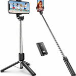 Selfie stick trepied Bluetooth cu telecomanda ATUMTEK, reglabil, aluminiu, argintiu/negru, 100 cm