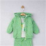 Set 3 piese: pantaloni, tricou si hanorac pentru bebelusi, tongs baby (culoare: verde, marime: 9-12 luni), BabyJem