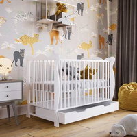 Patut din lemn masiv 120x60 cm Orella alb cu laterala culisanta si roti - 