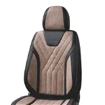 Set huse scaune auto universale, piele ecologica neagra cu material textil maro, fata-spate, 12 piese