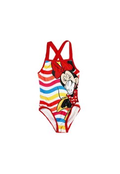 Costum de baie intreg, poliester, Minnie Mouse, rosu cu dungi, Disney