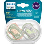 Set 2 suzete Philips-Avent SCF085/60, ultra air pacifier 6-18 luni, Ortodontice, fara BPA, Broscuta/Balena, Philips Avent