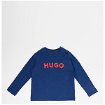 HUGO, Bluza cu imprimeu logo, Rosu/Albastru inchis