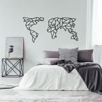 Decorațiune metalică de perete Geometric World Map, 150 x 80 cm, negru