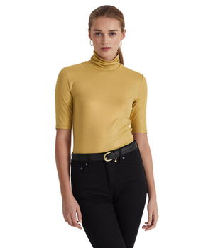 Imbracaminte Femei Lauren Ralph Lauren Petite Metallic Stretch Jersey Turtleneck Gold, Lauren Ralph Lauren