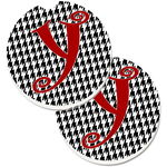 Caroline`s Treasures Monograma inițială Y Houndstooth Black Set de 2 Cupa Titular Car Coasters Multicolore Large, 